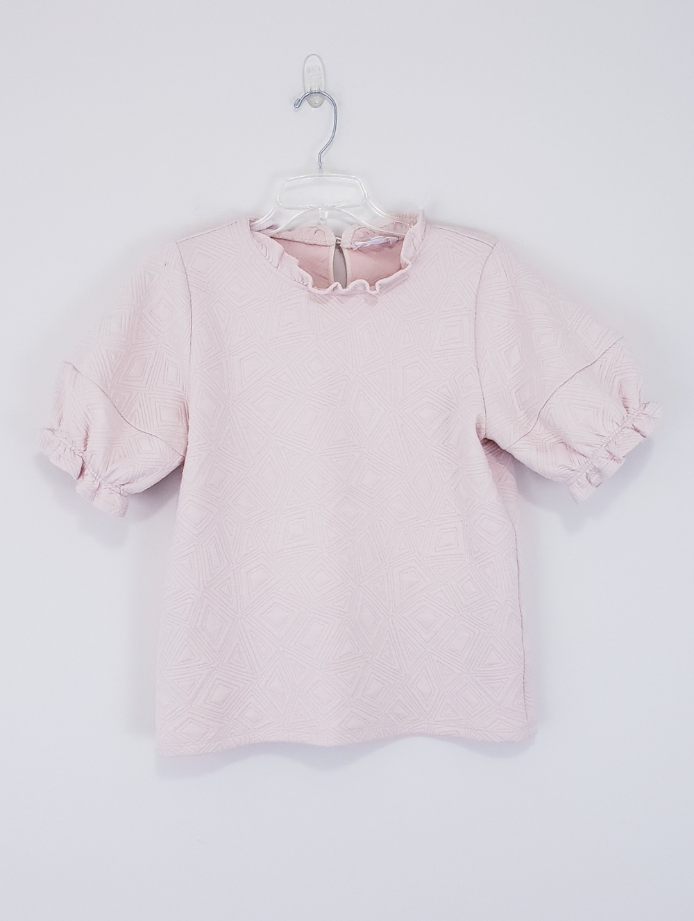 THML Beige Textured Short Sleeve Top Blouse Ruffle Puff Sleeve Medium